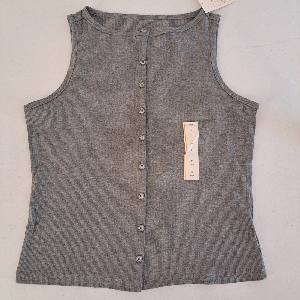 A New Day Tank Top Womens Small Gray NEW Button Down Ribbed 1089-120-B45